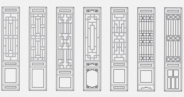 龙口常用中式仿古花窗图案隔断设计图